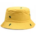 Sombrero de pescador amarillo reversible con bordado de cactus para protección solar - Amarillo