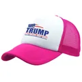 Pink and white Trump Make America Great Again mesh trucker hat with US flag logo - Rose Red
