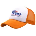 Orange and white mesh trucker hat with Trump Make America Great Again flag print - Orange