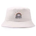 Cream bucket hat with rainbow embroidery and radiate positivity text on front - One Size / Beige