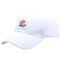 Gorra de béisbol blanca de algodón con bordado de rosa roja y visera curva - Talla única / Blanco