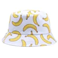 Reversible white bucket hat with yellow banana print and reinforced brim stitching - M (56-58cm) / White