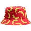 Reversible red bucket hat with yellow banana print pattern for men and women - M (56-58cm) / Red
