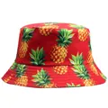 Chapeau bob réversible pour femmes avec motif ananas vibrant sur fond rouge en toile - M (Adulte 56-58cm) / Rouge