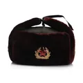 Winter ushanka trapper hat in dark reddish brown faux fur with Soviet metal badge - One Size Adult (55-60cm) / Brown Fabric Hat