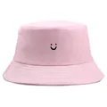 Chapeau bob en toile rose avec smiley brodé pour hommes et femmes protection solaire - Taille Unique (56-58cm) / Rose