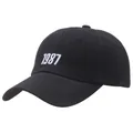 Berretto da baseball in cotone nero con ricamo 1987 bianco e visiera curva casual - Taglia Unica(Regolabile) / Nero