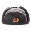 Chapeau d'hiver Ushanka gris classique avec insigne soviétique et fausse fourrure chaude - Taille Unique Adulte (55-60cm) / Gris