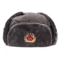 Russian Soviet Ushanka hat with ear flaps and metal star badge on windproof fabric - Adult One Size (55-60cm) / Coffee