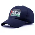 Casquette de baseball bleu foncé Free Palestine avec broderie aux couleurs du drapeau - Taille unique adulte (58 cm réglable) / Bleu marine