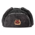 Windproof Ushanka hat with Soviet star badge and faux fur ear flaps for outdoor warmth - Adult One Size (55-60cm) / Black