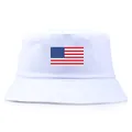Chapeau bob en coton blanc avec drapeau américain pour protection solaire unisexe de loisir - Taille Unique (56-58cm) Non réglable / Blanc
