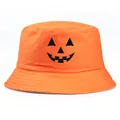 Sombrero de pescador unisex naranja con cara de calabaza para Halloween y protección solar - Talla única / Naranja
