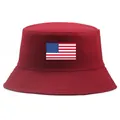 Dunkelroter Anglerhut aus Baumwolle mit USA-Flagge, stylische Sommer-Sonnenmütze für Damen - Einheitsgröße (56-58cm) Nicht verstellbar / Burgunderrot