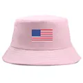Rosa Anglerhut aus Baumwolle mit USA-Flaggen-Aufnäher und breiter Krempe für den Sommerurlaub - Einheitsgröße (56-58cm) Nicht verstellbar / Rosa