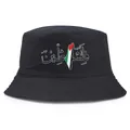 Schwarzer Anglerhut aus Baumwolle mit Palästina-Karte und arabischer Kalligraphie-Stickerei - Schwarz