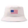 Weiße Fischerhüte aus Baumwolle mit US-Flaggen-Aufdruck, ideal für den Sonnenschutz - Einheitsgröße (56-58cm) Nicht verstellbar / Gebrochenes Weiß