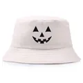 Sombrero de pescador crema con estampado de calabaza de Halloween y ala ancha - Talla única / Blanco Roto