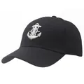 Casquette de capitaine noire classique avec ancre brodée argentée et visière courbée - Taille unique adulte (58 cm réglable) / Noir (Broderie Grise)