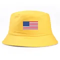 Bob jaune en coton avec broderie drapeau américain pour hommes et femmes en été - Taille Unique (56-58cm) Non réglable / Jaune