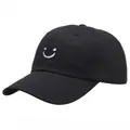 Casquette de baseball en coton noir avec broderie sourire blanc et visière incurvée - Taille Unique Adulte (58cm Réglable) / Noir