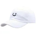 Casquette de baseball en coton blanc avec broderie smiley noir sur fond blanc - Taille Unique Adulte (58cm Réglable) / Blanc