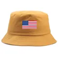 Senfgelber Anglerhut aus Baumwolle mit USA-Flagge für sommerlichen Sonnenschutz im Alltag - Einheitsgröße (56-58cm) Nicht verstellbar / Kurkuma