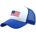 Blau-weiße Trucker Cap mit US-Flaggen-Aufdruck und atmungsaktivem Mesh-Rücken - L / Blau