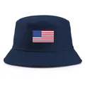 Dunkelblauer Fischerhut mit US-Flaggen-Druck aus strapazierfähiger Baumwolle für Outdoor - Einheitsgröße (56-58cm) Nicht verstellbar / Marineblau