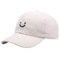 Casquette de baseball blanc cassé en coton avec motif smiley noir brodé minimaliste - Taille Unique Adulte (58cm Réglable) / Beige