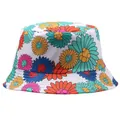 Reversible bucket hat with colorful daisy floral print on white canvas for sun protection - M / White