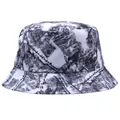 Reversible bucket hat with vintage graffiti print in black and white for outdoor sun protection - M / Black