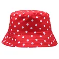 Red sun bucket hat with white polka dots for women and men, summer sun protection style - M (Adult 56-58cm) / Red