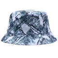 Blue and white tie-dye bucket hat with abstract print for outdoor sun protection - M / Blue