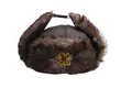 Braune russische Uschanka Wintermütze mit Kunstfell und goldenem Doppeladler-Emblem - Einheitsgröße / Kaffeebraun