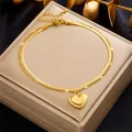 Goldenes doppellagiges Edelstahl-Fußkettchen mit Love You graviertem Herzanhänger - Herz I Love You Stil (B952)
