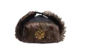 Dunkelbraune Ushanka-Wintermütze aus Kunstfell mit goldenem Adler-Emblem - Einheitsgröße / Schwarz