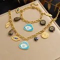 Bohemian gold plated stainless steel jewelry set with evil eye and Hamsa charms - B2075+N4135 2-Piece Set