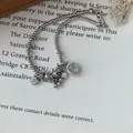 S925 sterling silver beaded bracelet with sparkling clover and round charms - White Gold / 15.5cm