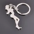 Polished silver metal keychain featuring a creative female silhouette pendant and ring - Woman Silhouette Style / Silver