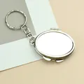 Portachiavi con specchio trucco ovale pieghevole in argento lucido con clip - Ovale