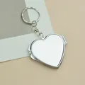 Portachiavi con mini specchio da trucco pieghevole a cuore in argento lucido e gancio - Cuore
