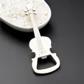 Violin shaped metal beer bottle opener in silver finish with custom engraved logo - Silver Violin Style