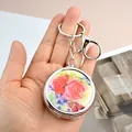 Boîte à pilules en métal avec motif pivoine et porte-clés à fermoir mousqueton pour voyage - Style Rose Chinoise Avec Porte-clés et Fermoir Mousqueton