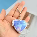 Mini heart-shaped keychain mirror with purple butterfly print and silver metal frame - Heart Shaped Blue Butterfly