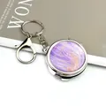 Mini round makeup mirror keychain with elegant purple marble and gold glitter design - Round Purple Marble (With Lobster Clasp)