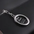 Polished silver metal oval photo frame keychain with lobster clasp on leather - Oval Frame Style