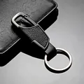 Men's car keychain with black litchi leather inlay and brushed metal alloy finish - Gun Black Style (GX-345 1st Gen Gun Black)