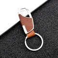 Business style men's keychain in brown lychee grain leather and silver metal hook - Silver Brown Leather Style (GX-345 Silver Brown Leather)