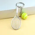 Miniature tennis racket and yellow ball keychain souvenir with metallic ring - Tennis Racket And Ball
